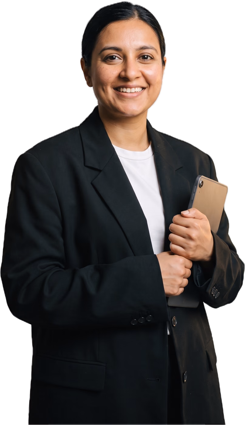Product designer holding a tablet
