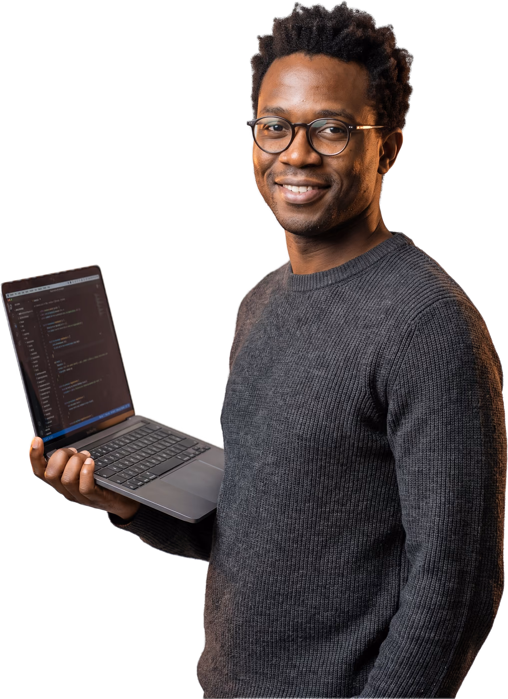 Software engineer holding a laptop