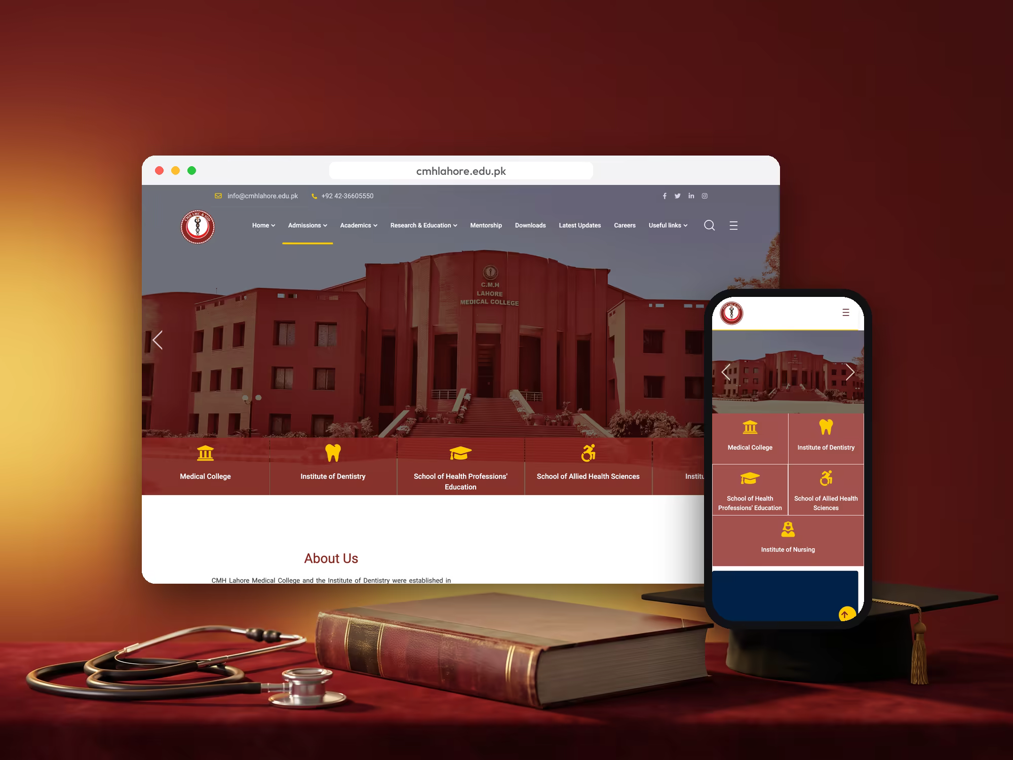 CMH Lahore Medical College website on desktop and mobile