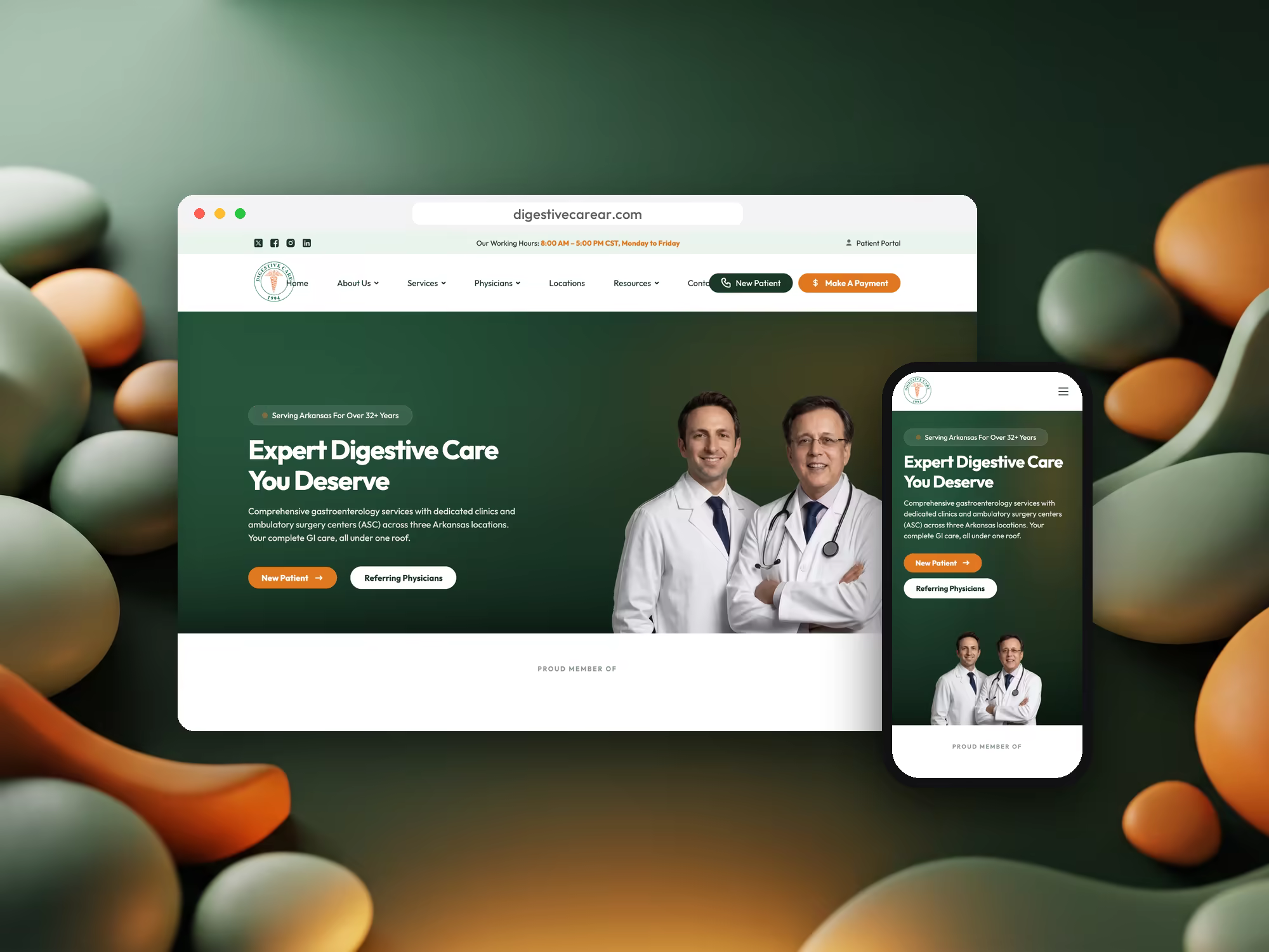 Digestive Care gastroenterology website on desktop and mobile