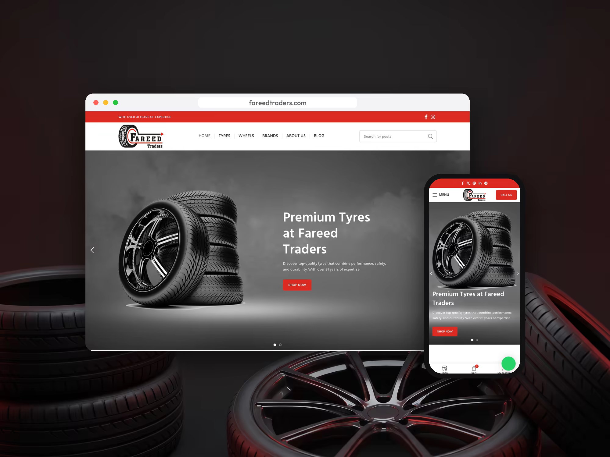 Fareed Traders tyre and wheel store on desktop and mobile