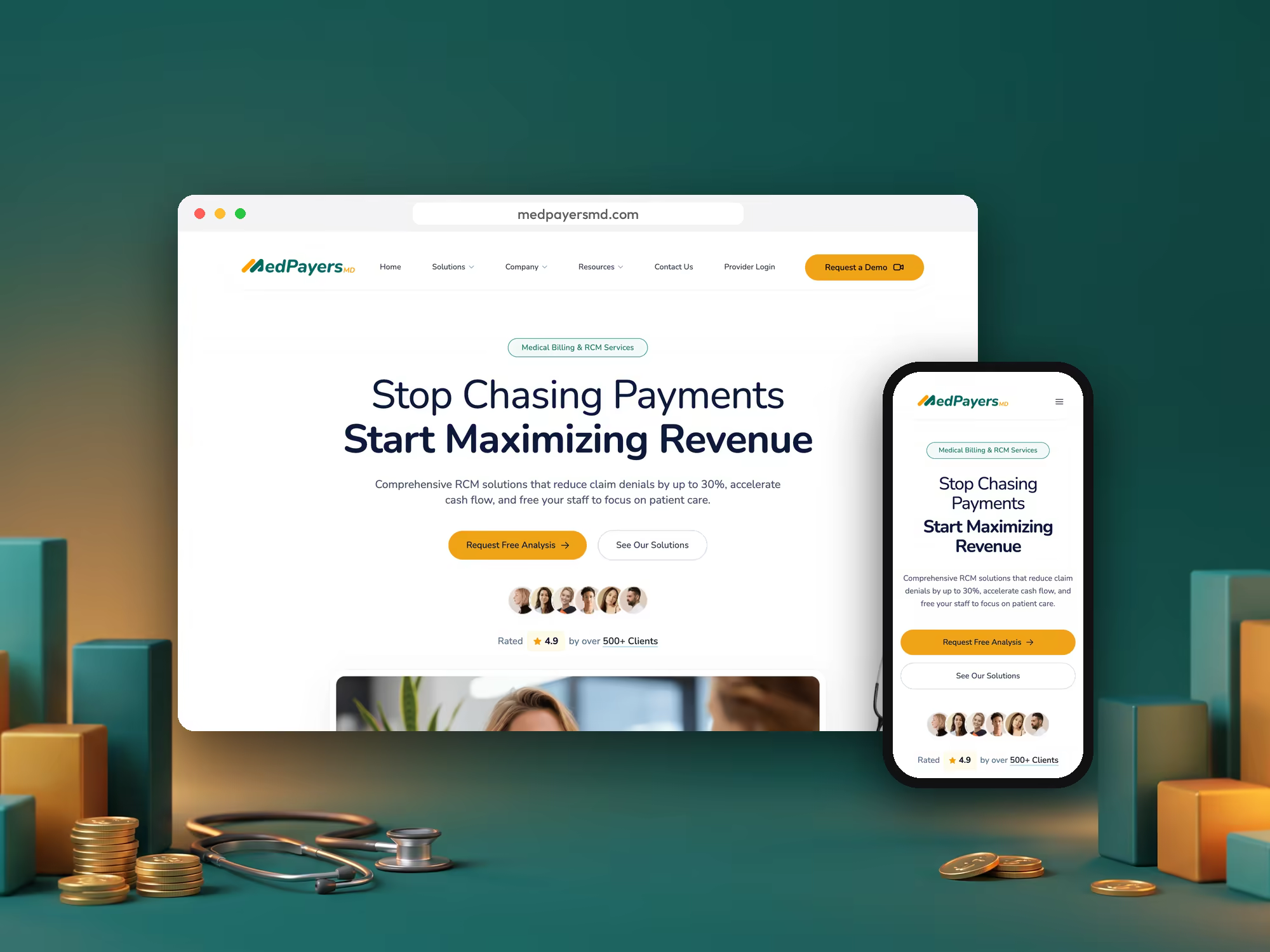 MedPayersMD revenue cycle management website on desktop and mobile