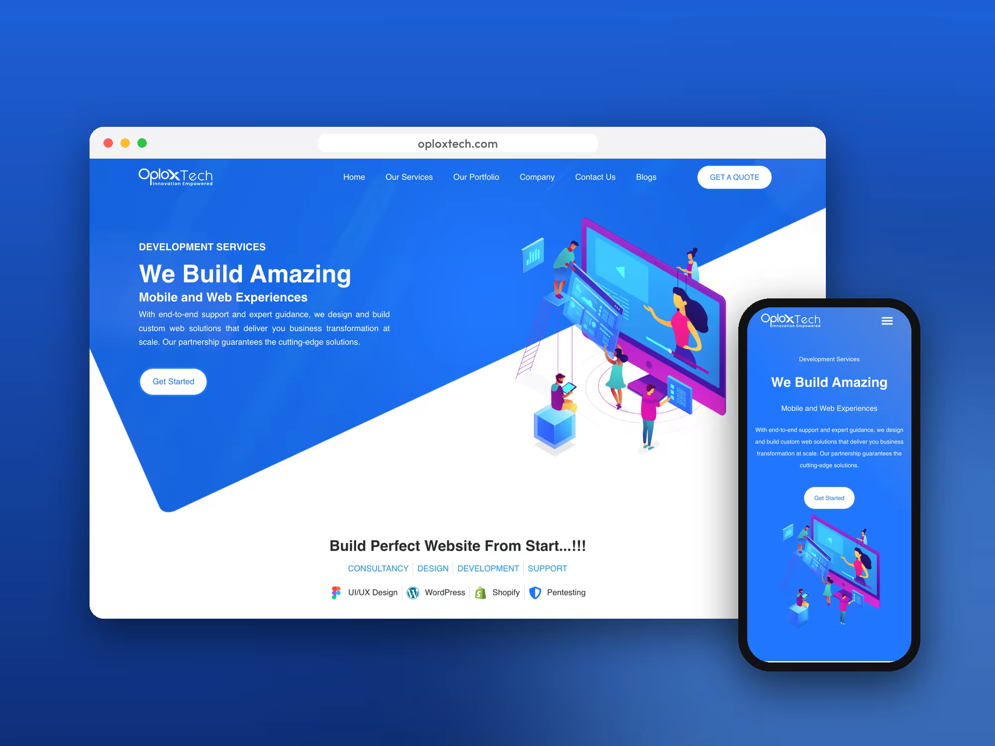 Oplox Tech web development agency website on desktop and mobile