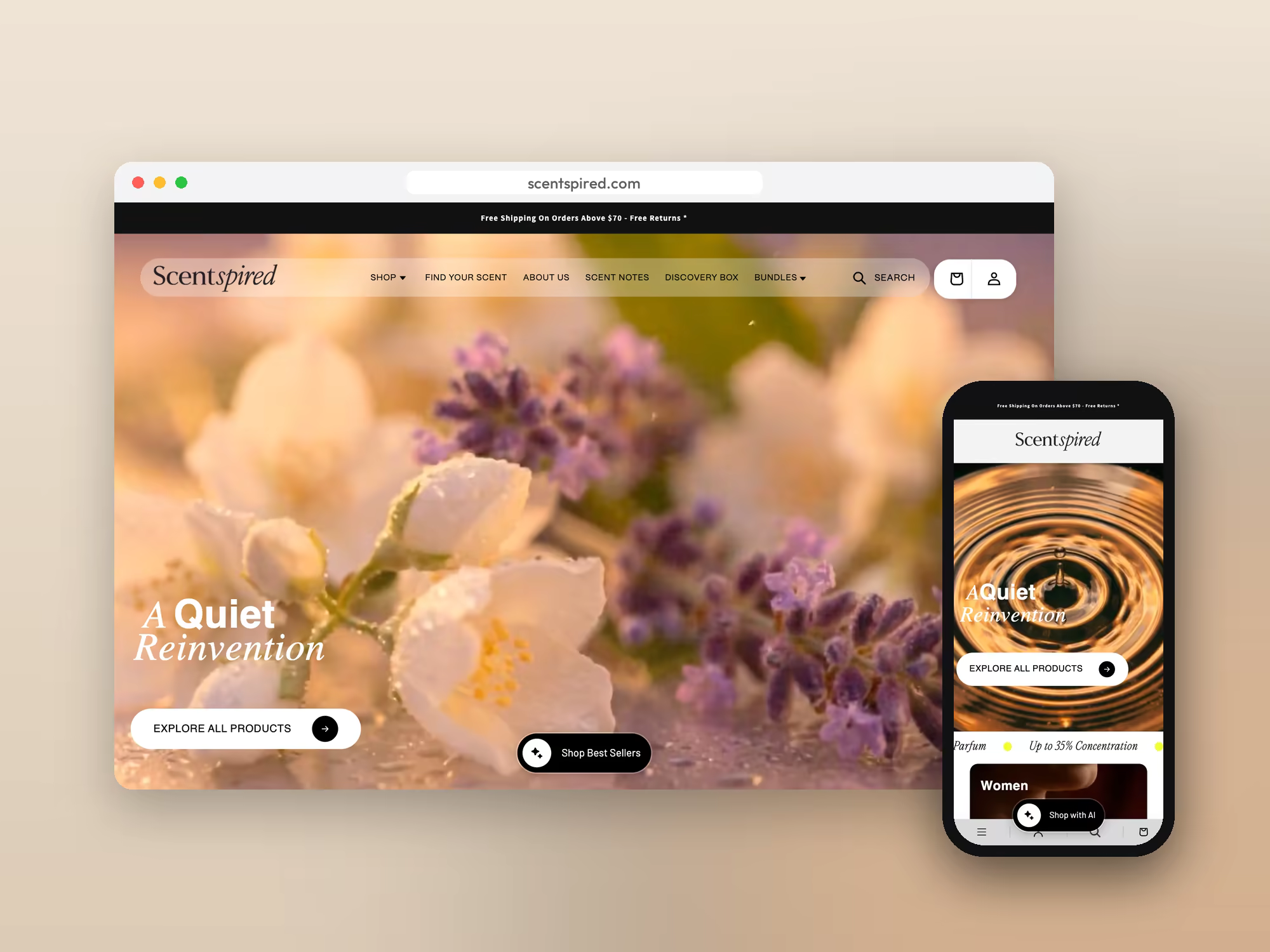 Scentspired perfume website on desktop and mobile