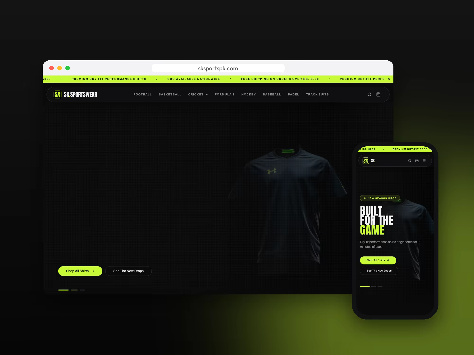 SK Sportswear online store on desktop and mobile